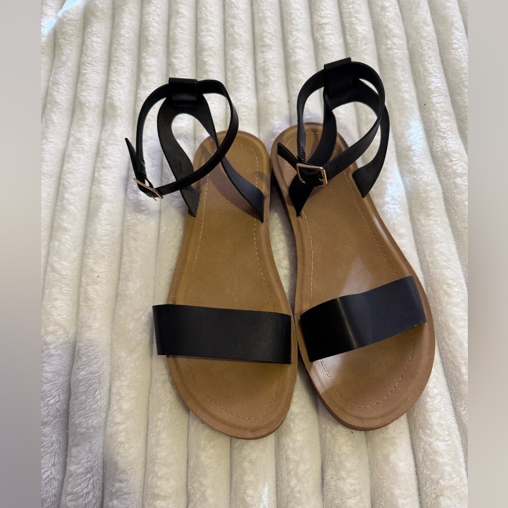 Dream Pairs Womens Black Ankle Strap Flat Sandals Size 9 Summer Casual Shoes